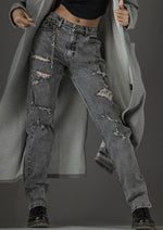 Load image into Gallery viewer, Distressed tapered denim pants
