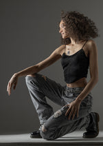 Load image into Gallery viewer, Distressed tapered denim pants
