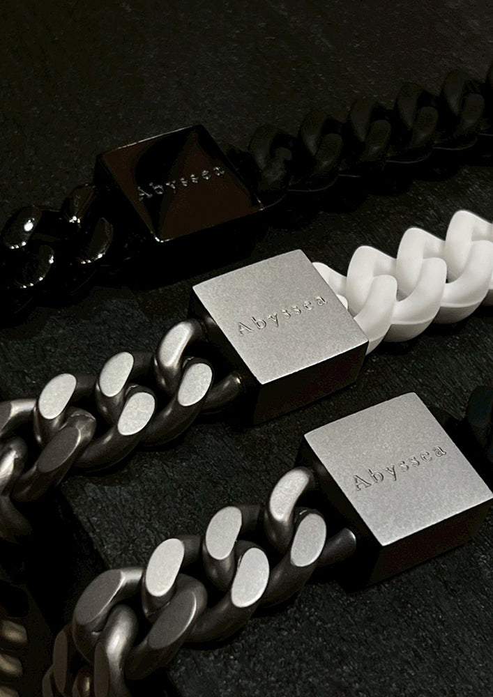 Rubber × Stainless chain necklace